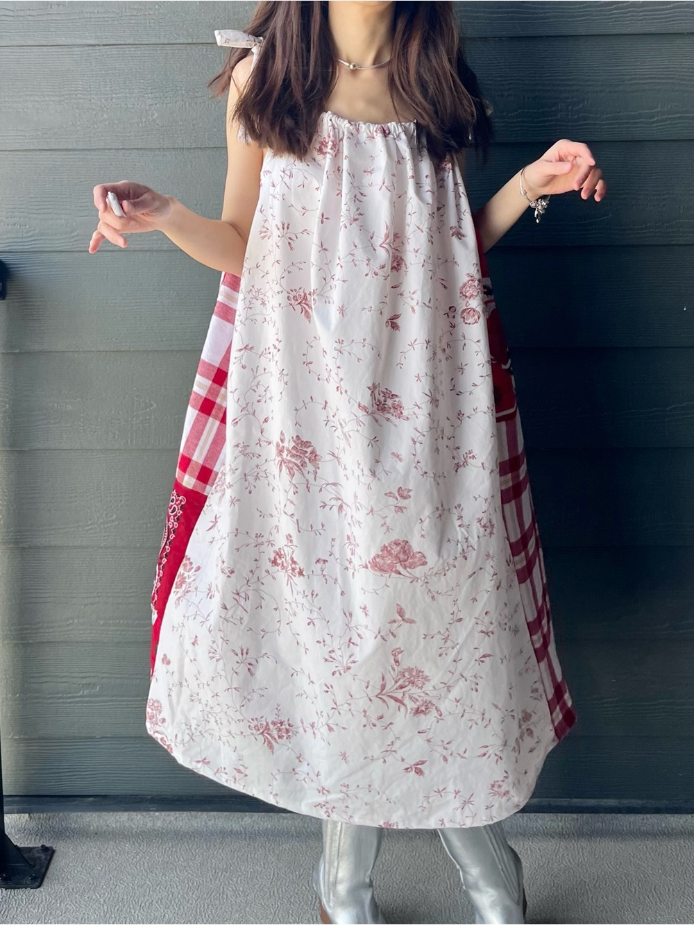 Handmade Quilted Flour Sack Patchwork Sundress with Shoulder Ties SKU 05037 - Picture 8 of 16